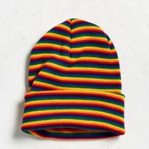 Urban Outfitters Rainbow 90's Striped Beanie